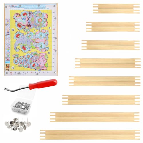 16 Pcs 8 Sets Stretcher Bars for Needlework 6 Sizes Wooden Canvas Stretcher Bars with 40 Thumb Tacks and Tacks Remover for Needlepoint Embroidery Stitch Frame Set Bundle with Crafts