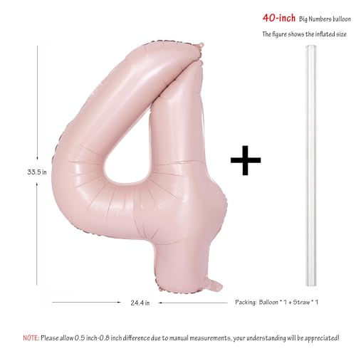 Image of 40 In Matte Pink Birthday Number Balloons 4 Helium Foil Mylar Balloon | Birthday Party Decorations Suitable For Boys' And Girls' Birthday Parties Anniversary celebration