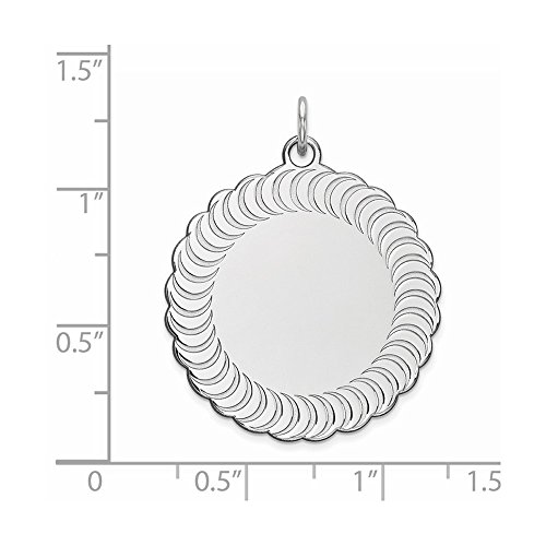 Solid 925 Sterling Silver Engravable Scalloped Patterned Front/Back Charm Brushed Matte Finish Pendant - 31mm x 25mm2