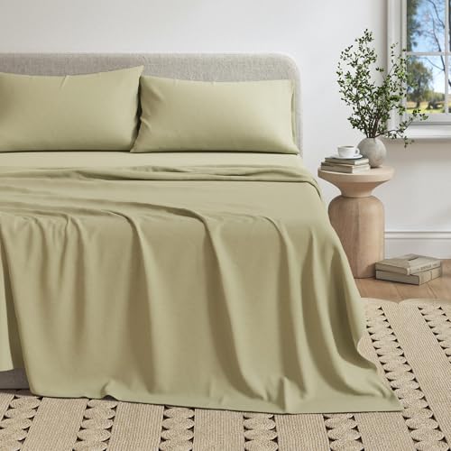 Image of Great Bay Home Cotton Jersey Knit King Sheet Set - Ultra-Soft, Stretchy, Heathered Melange Bed Sheets - Cozy, Soft T-Shirt Sheet & Pillowcase Set (Heathered Eucalyptus)