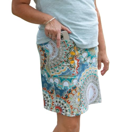 BANDI Pocketed Skirt - Women’s Everyday Skirt with Pockets Fabric, UPF 50, 4-Way Stretch, Lightweight, Wrinkle-Free, Easy for Travel – Golf, Pickleball – Made in USA, (Mandala, Small)