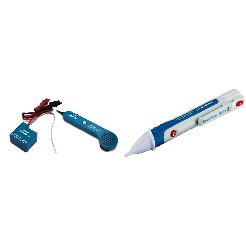 PeakTech 3434 – Leitungssucher für Leitungen und Telefonkabel mit Durchgangsprüfer und Tonsignal & Peak Tech P 1030 – Kontaktloser AC Spannungsprüfer mit LED, 50 – 1000 V AC Betriebsbereich - 157x2mm
