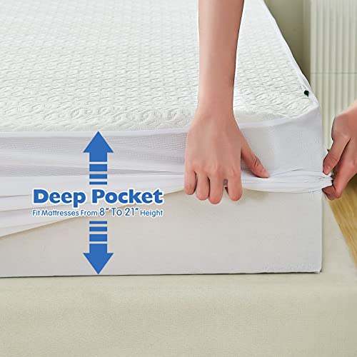 Queen Mattress Protector, Hypoallergenic And Vinyl Free Mattress Cover Protector, Upgraded Bamboo 3D Air Fabric, Waterproof Mattress Pad, Soft Noiseless Breathable Machine Washable, 8-21" Deep Pocket #TOP5