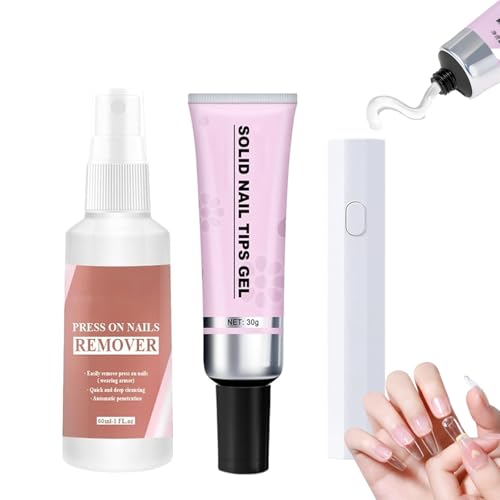 Pwzoax Lulou Magic Solid Nail Glue Kit 3-In-1 Nail Art Kits, Solid Nail Glue Gel for Nail Tip Press on Nails, Solid Nail Glue Remover Tips Gel for Nail Art (1Set)