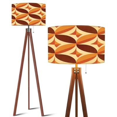 QFHOMTEOL Wood Tripod Floor Lamp 70s Retro Vintage Mid Century Modern Seamless Modern Standing Lamp Linen Lampshade Dimmable Tall Lamp Mid Century Floor Lamp for Living Room Bedroom