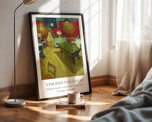 Image of Waltractive Vincent Van Gogh Paintings Framed Poster with Beautiful Quotes - Available in 33x22 and 48x33 CM - Classic Art Poster with sleek Black Frame - Elegant Home and Office Decor (The Night Cafe, 9x13 Inch, Framed)