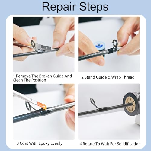 Aventik Fishing Rod Eyelet Repair Kit Complete, Emergency Quick-Fix Fishing Pole Eyes Replacement Kits Including Winding Thread, Epoxy and Stainless Steel Guides for Spinning Rod(Spinning Repair Kit) - Thumbnail 5