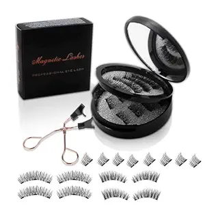 TEARA Magnetic Eyelashes without Eyeliner - Reusable Dual Magnetic lashes with 4 Pair, Looking Natural No Glue 3D False Eyelashes Kit with Applicator, Fake Lashes Extension, Easy to Wear