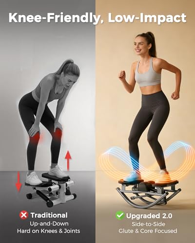 Image of FineWay Upgraded Rock Stepper 2.0 for Exercise at Home, Rocking Stepper Side to Side, Low-Impact Knee-Friendly Exercise Machine with Resistance Bands, LCD Monitor & 330 LBS Capacity, Full Body Workout