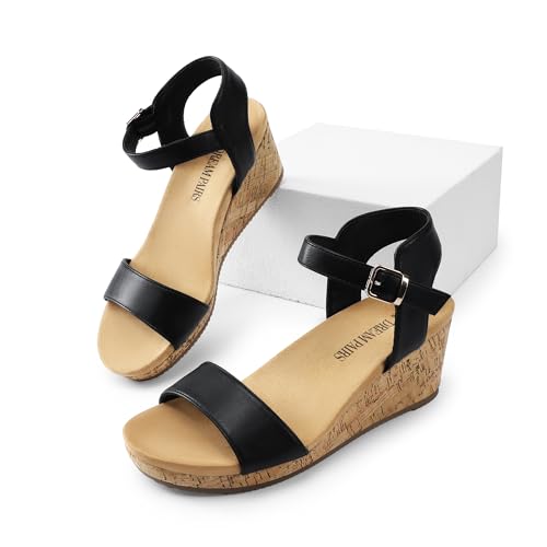 Image of DREAM PAIRS Womens Cushioned Platform Wedge Sandals | 3inch dressy cork wedge heel with soft comfort foam insole non-slip outsole adjustable ankle strap for summer