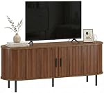 HOMCOM Support TV pour téléviseurs jusqu'à 60 po, centre de divertissement moderne avec portes coulissantes incurvées, console multimédia avec 6 compartiments de rangement, noyer brun