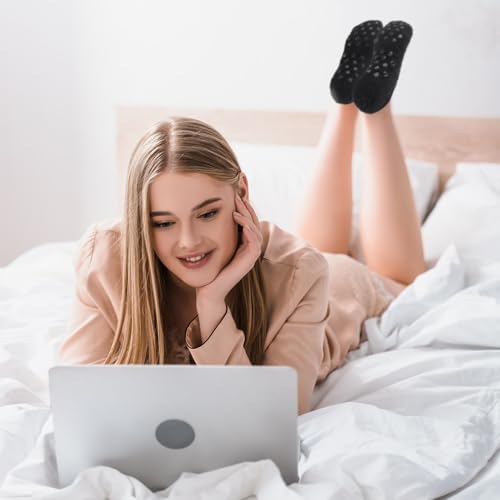 Utensilsto 4 Paar Kuschelsocken Damen 35-40 Stoppersocken Damen Wintersocken Haussocken Rutschfestesocken Thermosocken Antirutschsocken Flauschige Socken mit Noppen(schwarz+grau+dunkelblau+hellbraun)