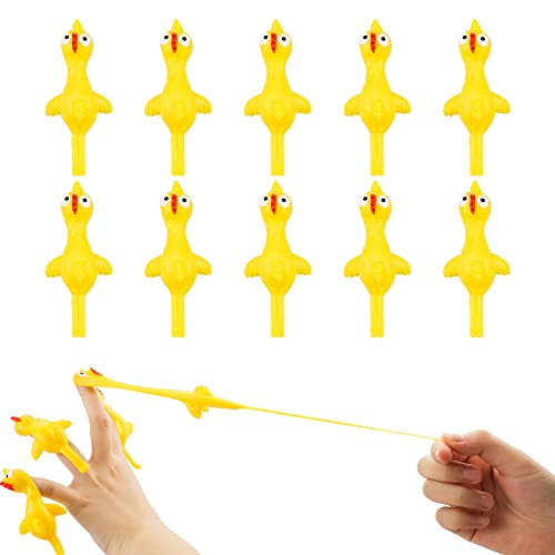 TCOTBE 10 Pack Slingshot Chicken Slingshot Chicken Rubber Flick Flying Chicken Funny Christmas Flingers Stretchy Game for Boys and Girls Party Favor School Activity Fun Present