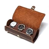 Schmuckkästchen Uhr Weiche Falten Echtleder Tasche Schmuck Armband Aufbewahrungskoffer Organizer Reise Uhrenetui Rollbox (Farbe: Braun, Größe