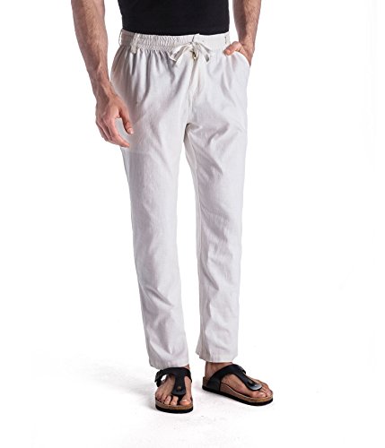 MUSE FATH Men’s Linen Loose Beach Pants-Lightweight Summer Trousers-White-S — view 3