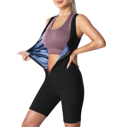 Donason Tuta da Sauna da Donna Dimagrante Body Shaper da Allenamento per Perdita di Peso, Tuta Sauna Sudore Snellente Sudorazione per Palestra Fitness Yoga Corsa