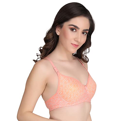 Image of Women Printed Padded Bra - Made of Pure Cotton Full Coverage Non Wired Seamless Pushup Soft Cup for T-Shirt Saree Dress and for Everyday