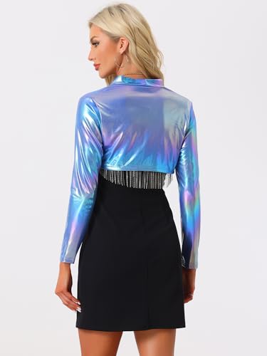 Image of Allegra K Women's Bolero Jackets Holographic Shrug Open Front Metallic Shiny Cropped Cardigan