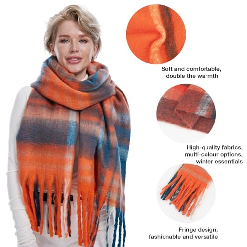 MissShorthair Oversized Chunky Blanket Scarf for Women Winter Warm Colorful Big Scarfs Plaid Thick Scarves Soft Fluffy Shawl4