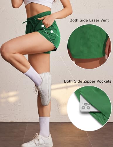 PINSPARK Womens Athletic Shorts High Waisted Running Shorts 2 in 1 Drawstring Quick Dry Gym Shorts with Zipper Pockets4