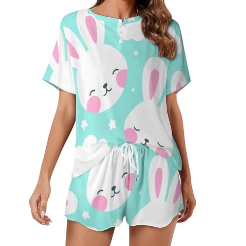 Pyjama femme manches courtes vêtements de nuit été lapin