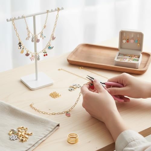 Acidea Chain for Jewellery Making, Brass Cable Link Chains with 378 Pcs Charms Open Jump Ring Lobster Claw, KC Gold Silver Clasps Jewelry Making Kit for Men Women Necklace DIY Craft - Image 6