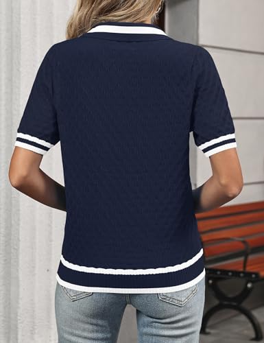 Image of Rapbin Womens Short Sleeve Knit Polo Shirts Summer Spring Sweater Tops
