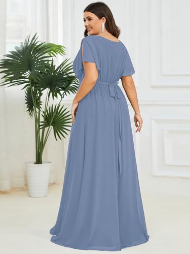 Image of Ever-Pretty Plus Women's Spring Chiffon A-Line Plus Size Bridesmaid Dress Empire Waist Ruched Formal Wedding Guest Dresses