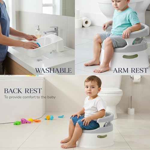 Image of Baybee Western Toilet Potty Seat for Kids, Baby Toilet Training Seat Chair with Anti-Slip Armrest, Backrest, Removable Tray, Portable Baby Potty for Toddler Travel Kids Potty Seat (Grey)