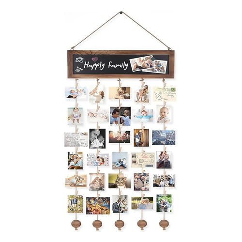 LEKEFETO Collage de cadres photo avec 30 pinces : guirlande de photos à faire soi-même, tenture murale, cadre photo avec 5 lignes, collage de cadres photo pour la décoration de la maison, anniversaire