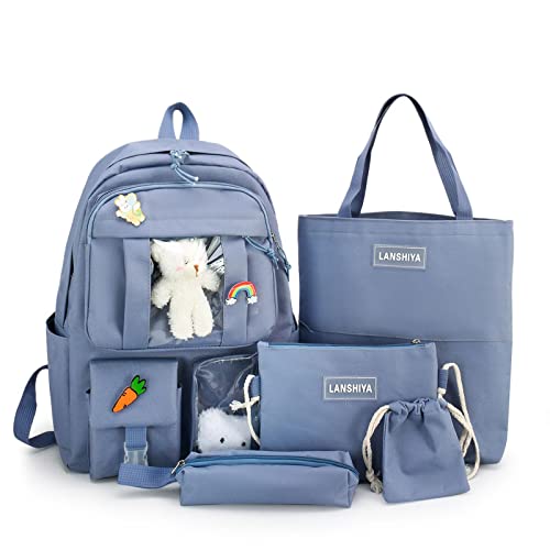 YGYCF Kawaii Backpack 5Pcs Set for Student with Cute Bear Accessories - School Bags for Teen Girls Back to School Supplies