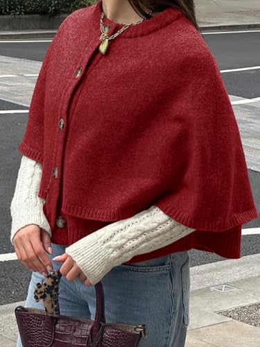 Image of Saodimallsu Womens Cropped Cape Cardigan Button Up Crew Neck Jacket Shawl Fall Trendy Knit Sweater