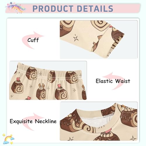Pajama Sets Long Sleeve Sweet Roll Cake Pattern Soft Comfy Sleepwear 2 Piece PJS 3-8T4