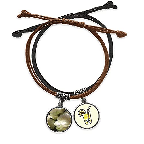 Bracelet corde Rose Blanche Sombre avec chaîne de main en cuir réglable