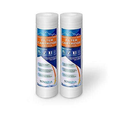 Grooved Sediment Water Filter Cartridge by Ronaqua 10"x 2.5", Four Layers of Filtration, Removes Sand, Dirt, Silt, Rust, made from Polypropylene (2 Pack, 1 Micron)