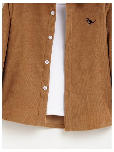 Verdusa Boy's Corduroy Shirt Embroidered Long Sleeve Lapel Collar Button Down Shirts3