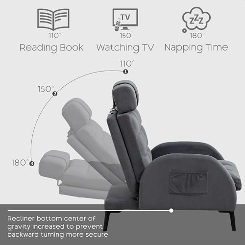HCHAIRH Accent Chair with Ottoman Set, Reading Chair with Ottoman Storage and Adjustable Backrest, Modern Comfy Lounge Chair with Side Pocket for Living Room, Bedroom, Dark Grey