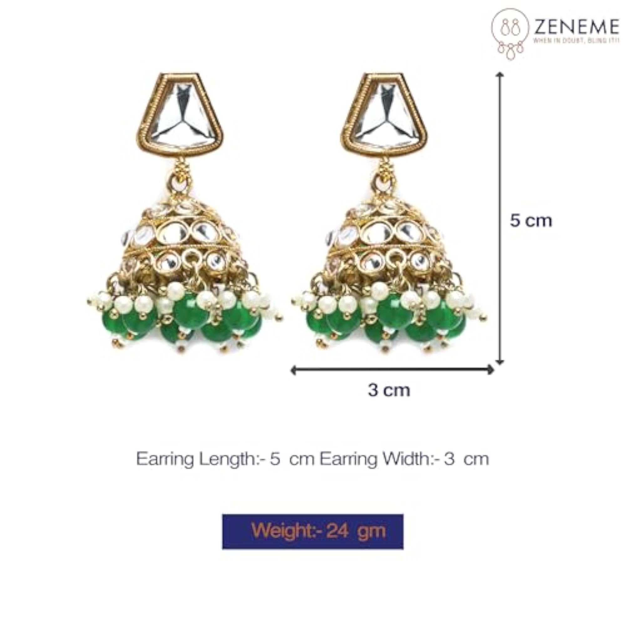 Gold-Plated Kundan & Pearls Dome Mirror Jhumka Earrings