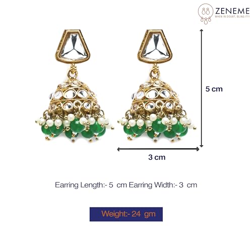 Gold-Plated Kundan & Pearls Dome Mirror Jhumka Earrings