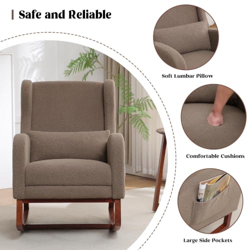 Image of HCHAIRH Rocking Chair with Foot Rest, Wingback Nursery Rocking Chairs, Teddy Nursing Glider Rocker Chairs with Pillow and High Back for Nursery, Living Room, Bedroom,Coffee