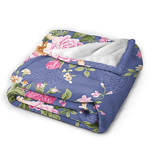 Ruoruo Beautiful Vintage Boho Rose Flower Blue Pink Fleece Blanket Throw Lightweight Blanket Super Soft Cozy Bed Warm Blanket For Living Room/Bedroom All Season,Gift,60"X50" #TOP1