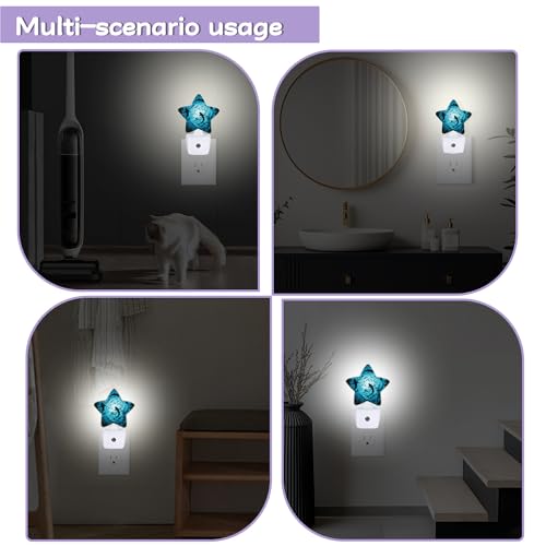 Image of Sharks Swimming Decorative Nightlight Plug in Wall,Deep Blue Sea Star Shaped Night Light with Built in Sensor for Home Decor,Kitchen Hallway Stairs Desk Lamp