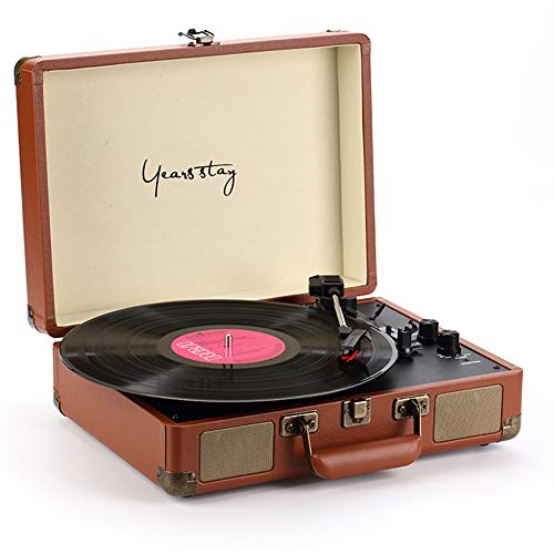 Tragbares Gepäck Grammophon Schallplatte Bluetooth 5.0 Plattenspieler 33 45 78RPM 3-Gang Retro mit 2 Eingebauten Lautsprechern Musikwiedergabe (Pink,