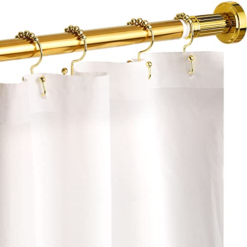 Goldfarbene Duschvorhangstange, 91,4 - 165,2 cm, rutschfest, verstellbar, Duschvorhangstange, Spannung mit 12 Duschvorhanghaken, Ringe, rostbeständiges Metall, Doppelgleiter, Duschhaken für Badezimmer Cover