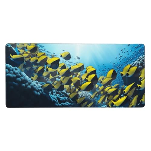 Alfombrilla De Ratón （900 x 500 x 3 mm） Banco De Peces En El Fondo Del Mar Alfombrilla De Ratón Extendida De Gran Con Base De Goma Antideslizante, Mejora La Precisión Y La Velocidad, Para Gamers N3160