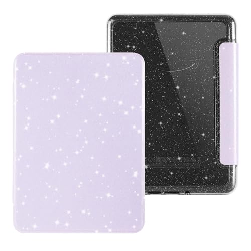 HOICHOE Glitter Case for 6 Kindle Paperwhite (10th Generation-2018 Release Model No.PQ94WIF) Lihght PU Leather Cover and Transparent Hard Back with Auto Sleep/Wake Glitter Purple
