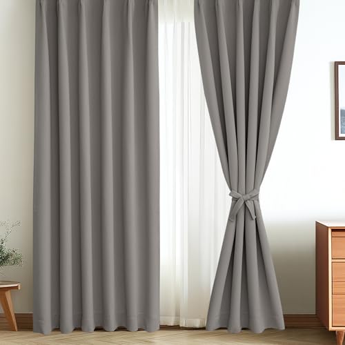 XWZO カーテン 遮光カーテン 2枚組 丈178cm x 幅100cm 99.99％以上遮光 1級 遮光カーテン 断熱 防音 形状記憶加工 厚手 無地 洗濯可能 寝室 リビング用 グレー 画像1
