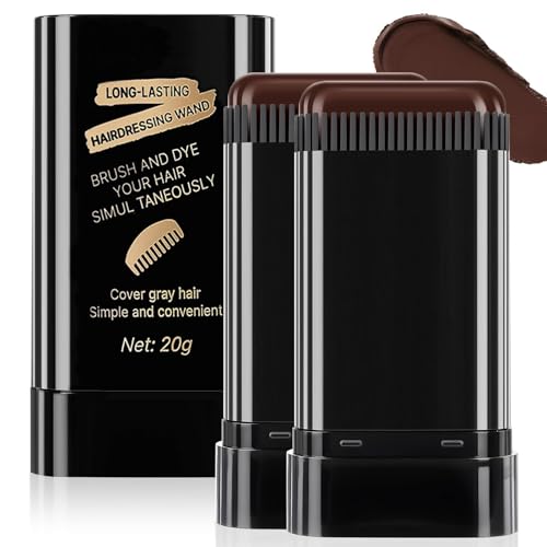 2Pack Root-Touch-Up Hair Color Stick with Built -in Comb Instant Waterproof Brown Dye for Gray Coverage Sweat-Proof Long-Lasting Travel-Friendly Dye Pen for Women & Men (02#Brownish Black)