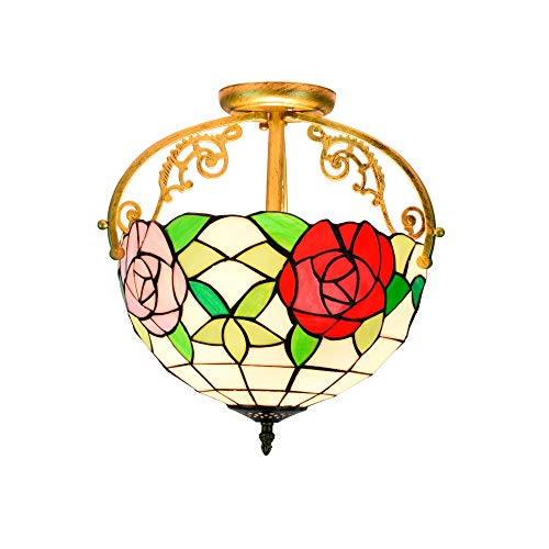 Plafonnier en vitrail rose fait main style européen rétro 30cm HJLJKG