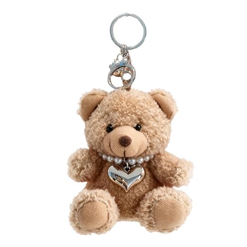 MECH-ENG Teddy Bear Bag Charms Plush Keychain Cute Purse Charms Handbag Accessory Gifts for Women (Brown Pearl Heart)